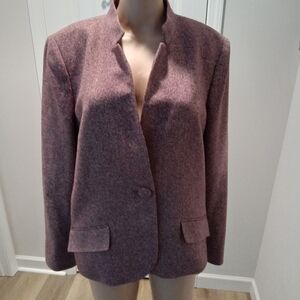 Kasper Plus Size 16 Classic Wool Tweed Blazer in Maroon With Mandarin Collar